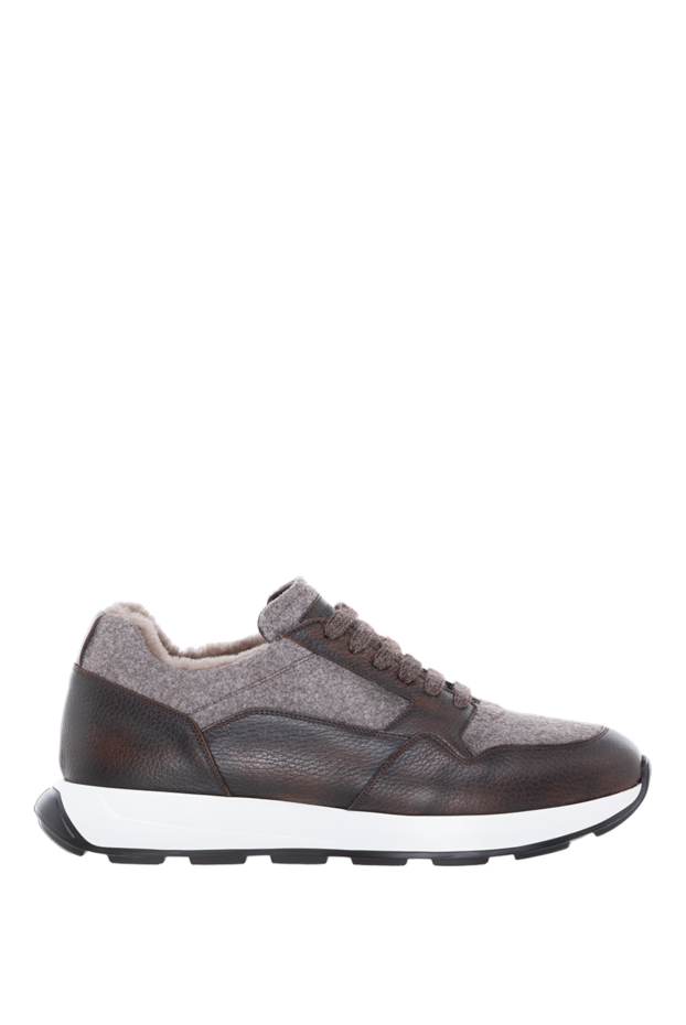 Barrett brown men's fur sneakers made of leather and textile 184707 - photo 1