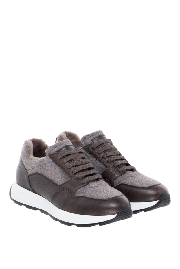 Barrett brown men's fur sneakers made of leather and textile 184707 - photo 3