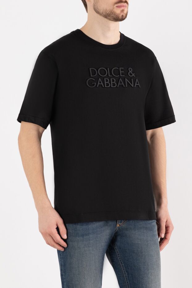 Dolce & Gabbana men's black straight-cut t-shirt with embroidered 3d logo 184858 - photo 3