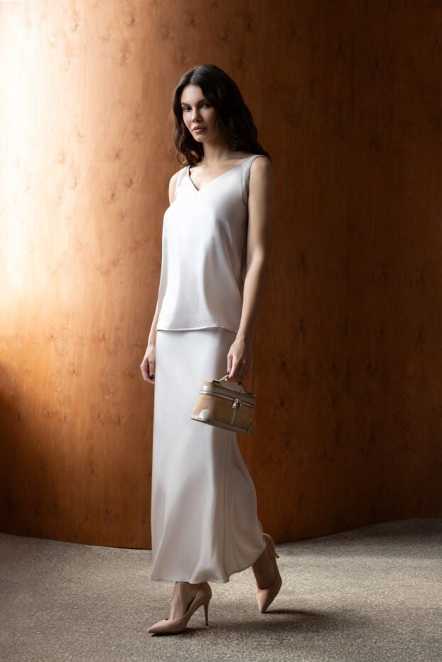 Panicale women's silk suit with an off-the-shoulder skirt pink 184895 - photo 2