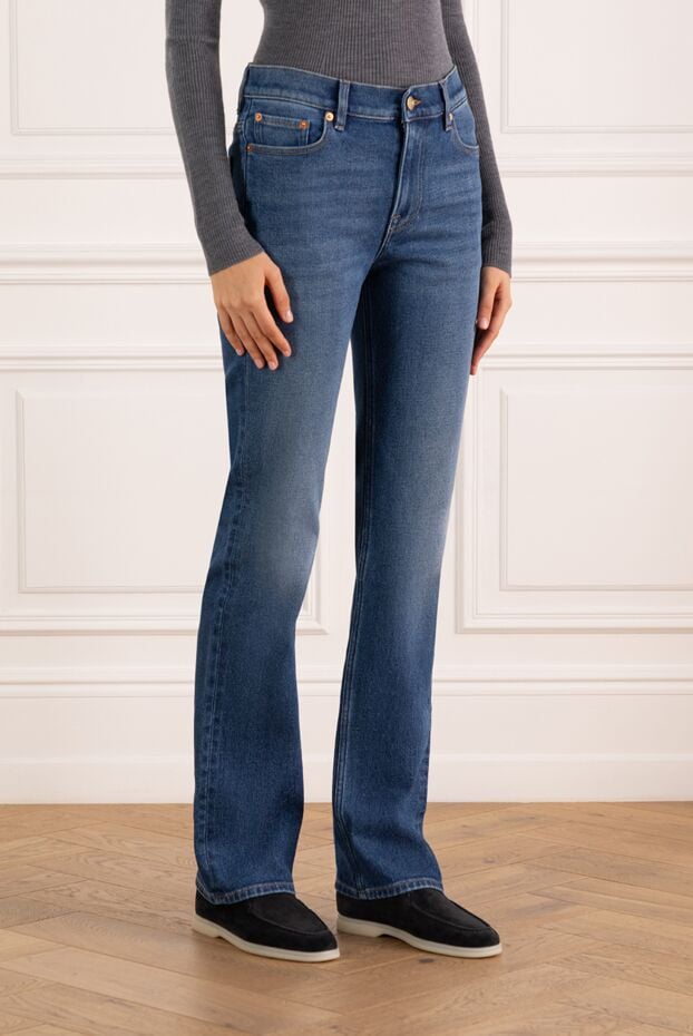 Valentino blue high waist flared jeans with gold emblem on pockets 184896 - photo 3