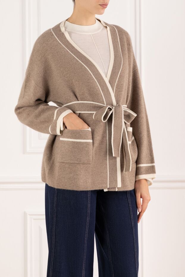 Interdee beige women's cardigan with wool and cashmere belt 185007 - photo 3