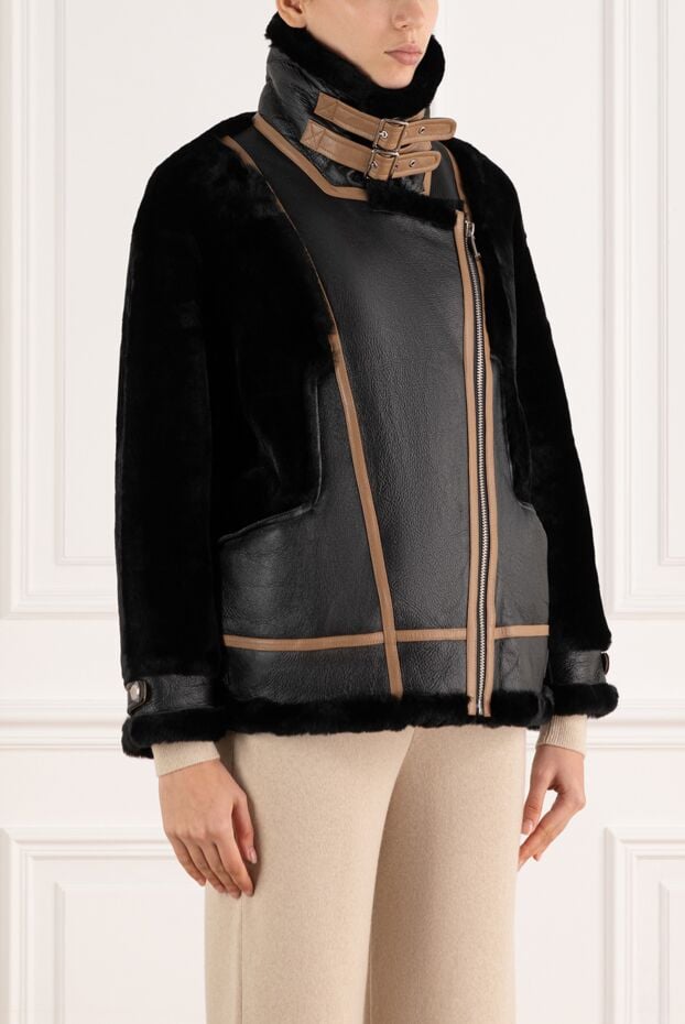 Interdee women's sheepskin coat black with a zipper obliquely 185010 - photo 3