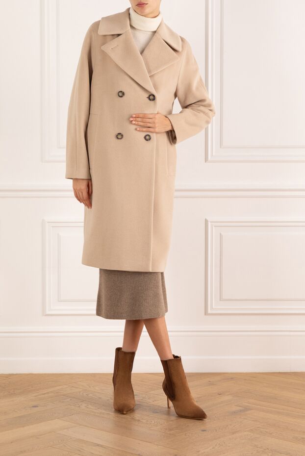 Fleur de Paris beige wool and angora double-breasted coat for women 185015 - photo 2
