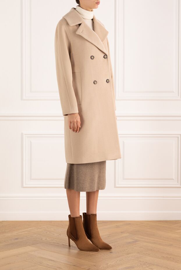Fleur de Paris beige wool and angora double-breasted coat for women 185015 - photo 3