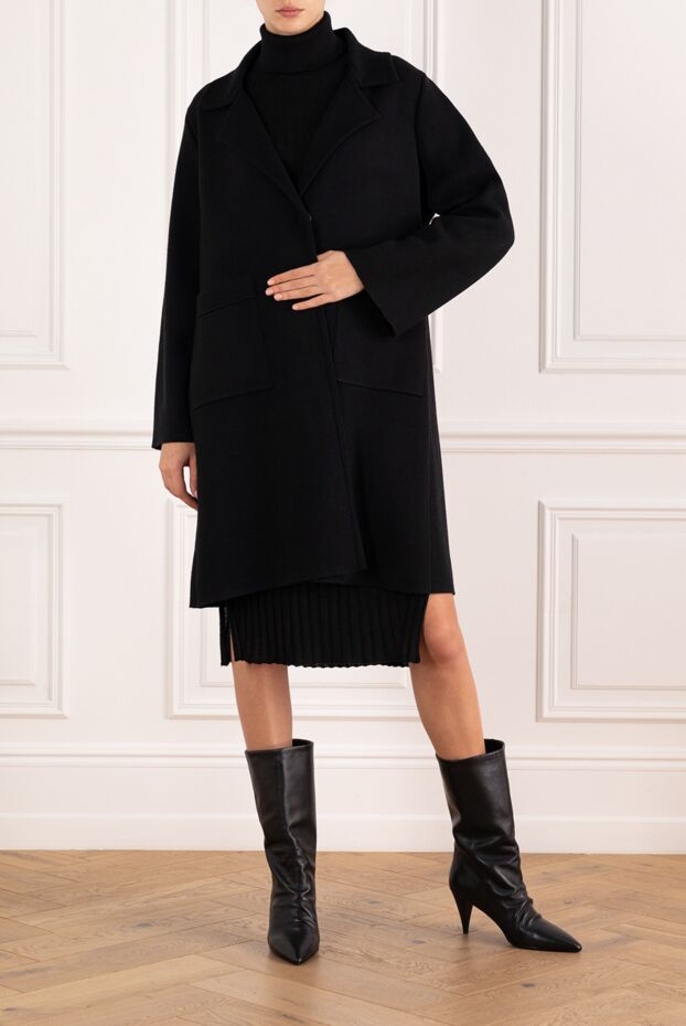 D.Exterior women's black wool, silk and cashmere coat with large patch pockets 185023 - photo 2