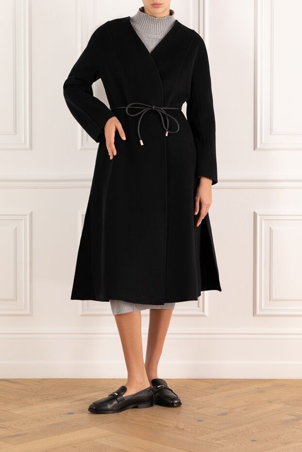 Fleur de Paris cashmere coat with a v-neck on a drawstring for women black 185028 - photo 2
