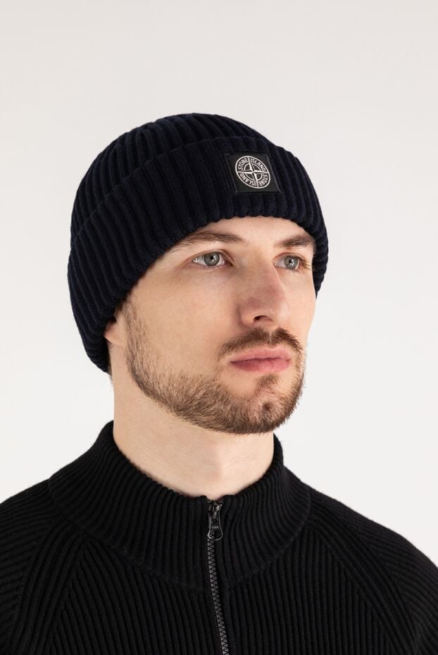 Stone Island men's blue ribbed wool hat with a turn-up 185069 - photo 2