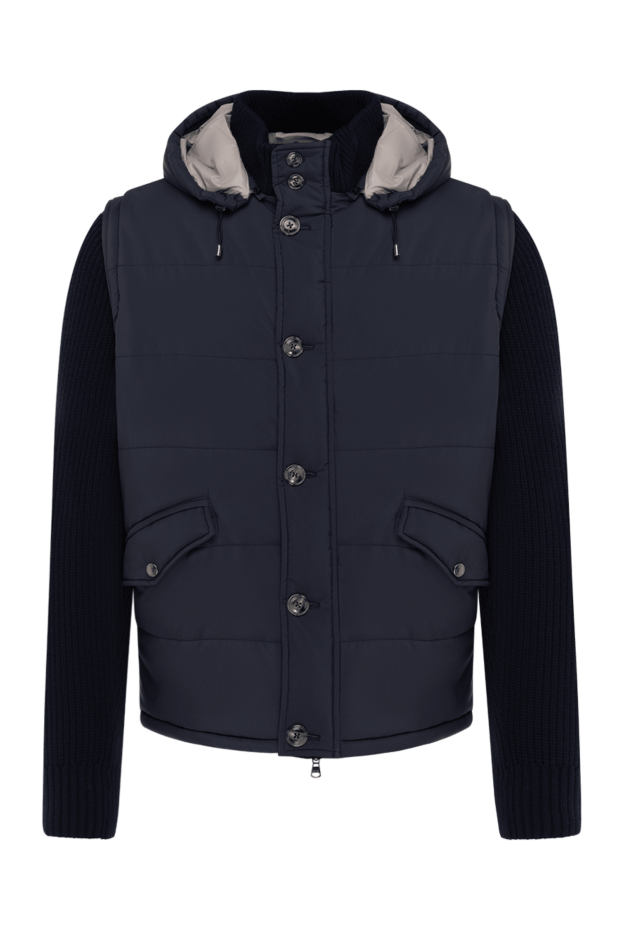 Barba Napoli men's blue quilted jacket with a hood and knitted sleeves 185109 - photo 1