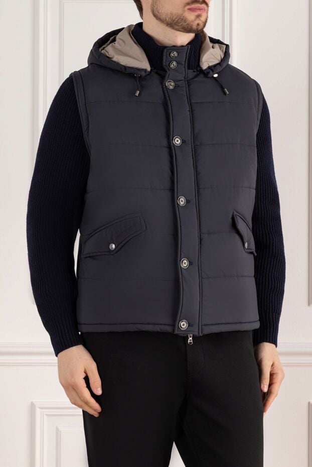 Barba Napoli men's blue quilted jacket with a hood and knitted sleeves 185109 - photo 3