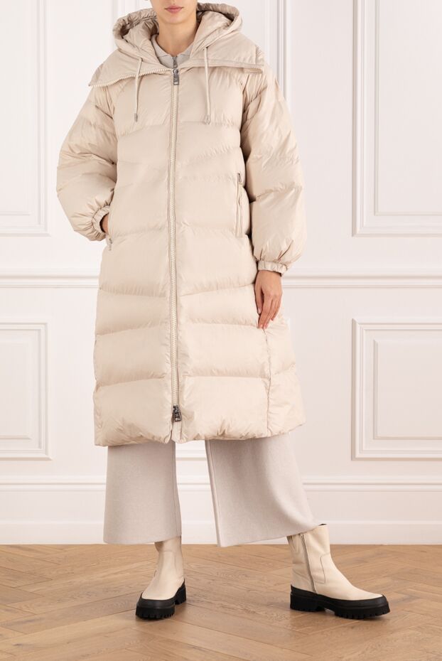 Panicale women's long beige down jacket with hood 185141 - photo 2