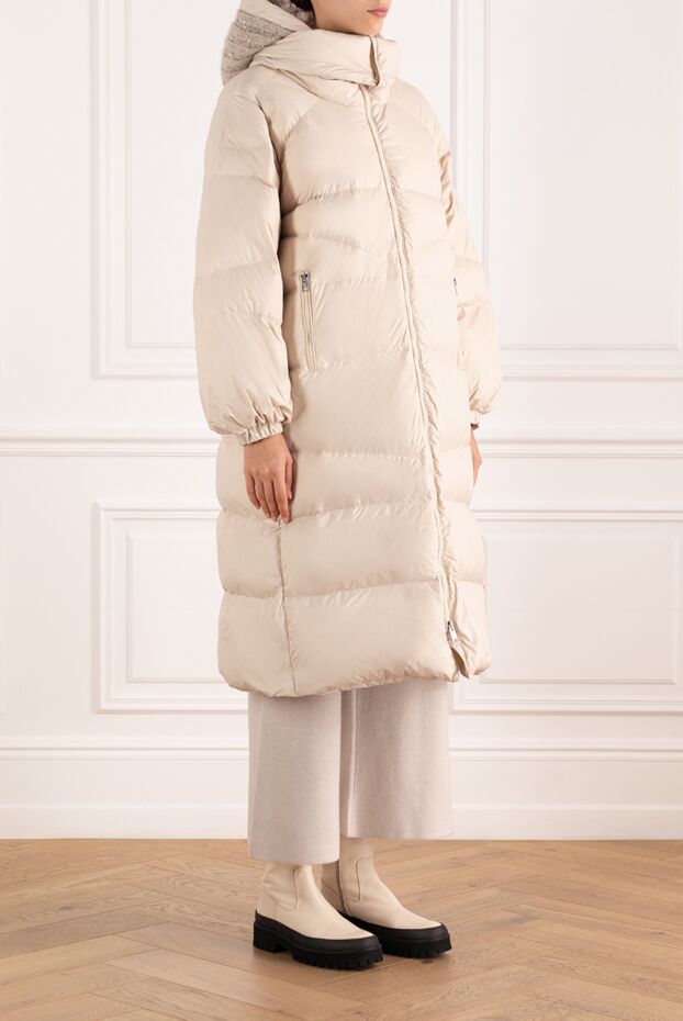 Panicale women's long beige down jacket with hood 185141 - photo 3