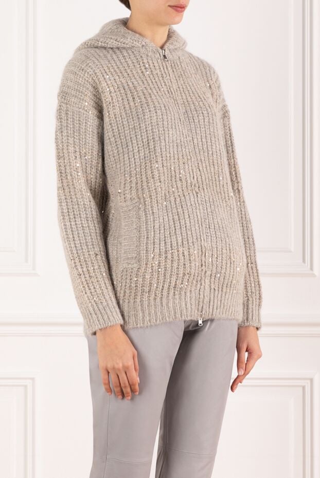 Panicale knitted beige women's hoodie with sequins 185150 - photo 3
