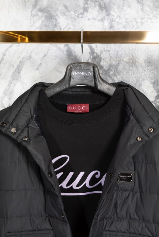 Gucci чоловічий світшот чорний з бавовни логотип 185211 - фото 2