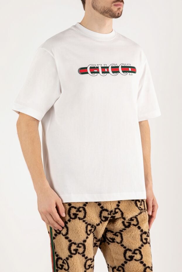Gucci white men's t-shirt with cotton logo 185213 - photo 3