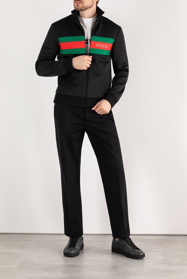 Gucci кофта спортивна чорна з логотипом та стрічкою web 185228 - фото 2
