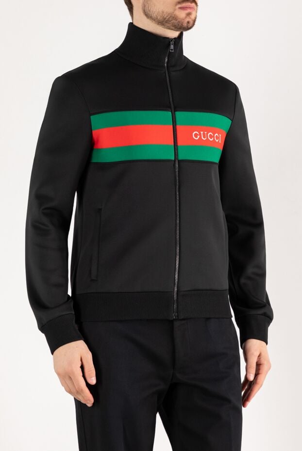 Gucci кофта спортивна чорна з логотипом та стрічкою web 185228 - фото 3