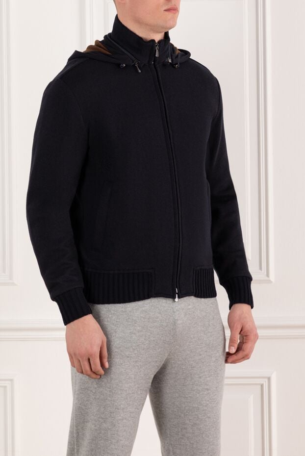 Enrico Mandelli men's dark blue cashmere sweatshirt with a hood 185325 - photo 3