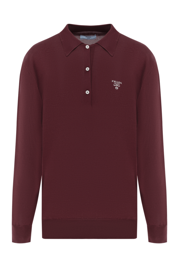 Prada burgundy long sleeve silk polo shirt with logo 185378 - photo 1