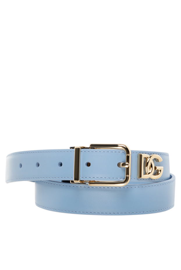 Women's blue narrow belt made of genuine leather - photo 1