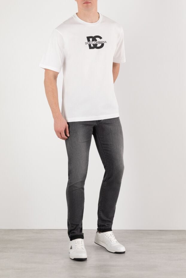Dolce & Gabbana men's white straight-cut t-shirt with a graphic logo 185445 - photo 2