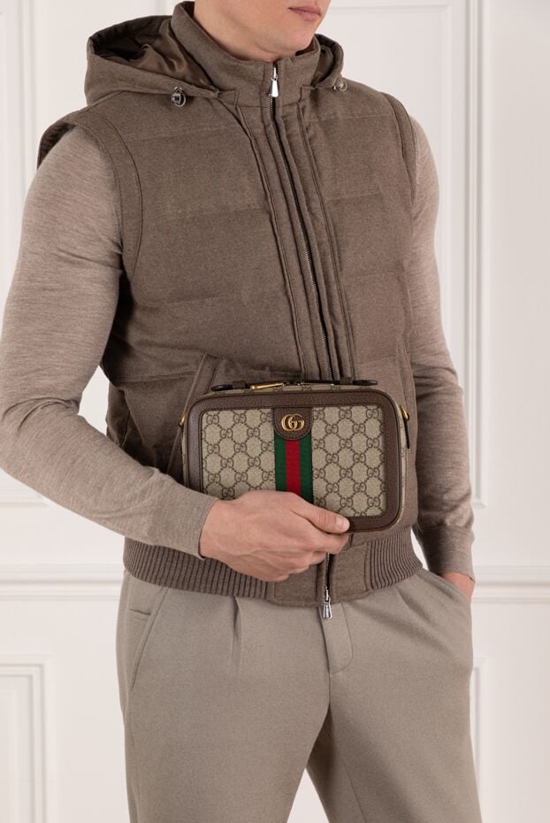 Gucci маленька сумка через плече ophidia зі стрічкою web чоловіча бежева 185527 - фото 3