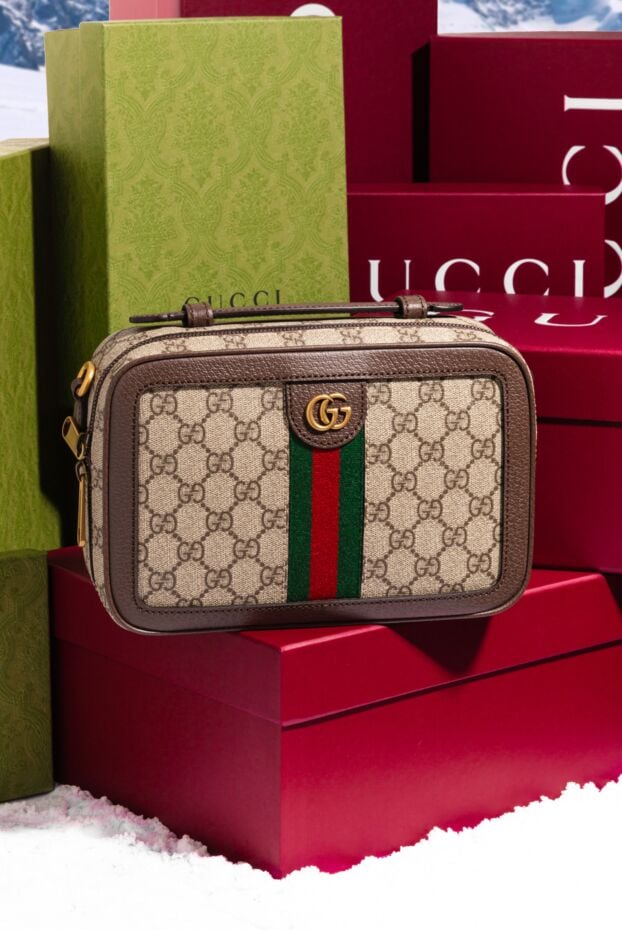 Gucci маленька сумка через плече ophidia зі стрічкою web чоловіча бежева 185527 - фото 2