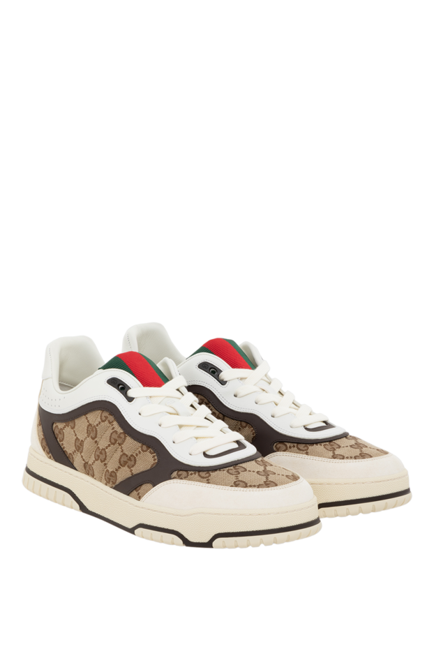 Gucci чоловічі кросівки gucci re-web бежеві шкіряні 185553 - фото 3
