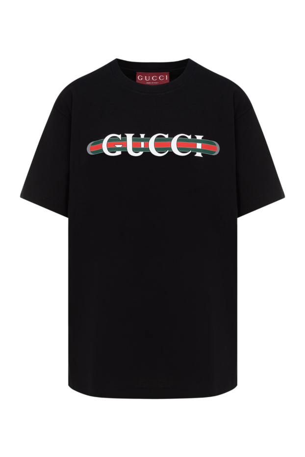 Gucci футболка хлопковая с логотипом черная женская 185567 - фото 1