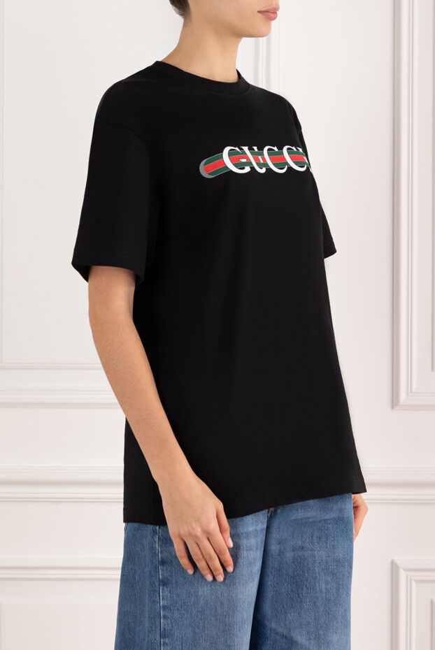 Gucci футболка хлопковая с логотипом черная женская 185567 - фото 3