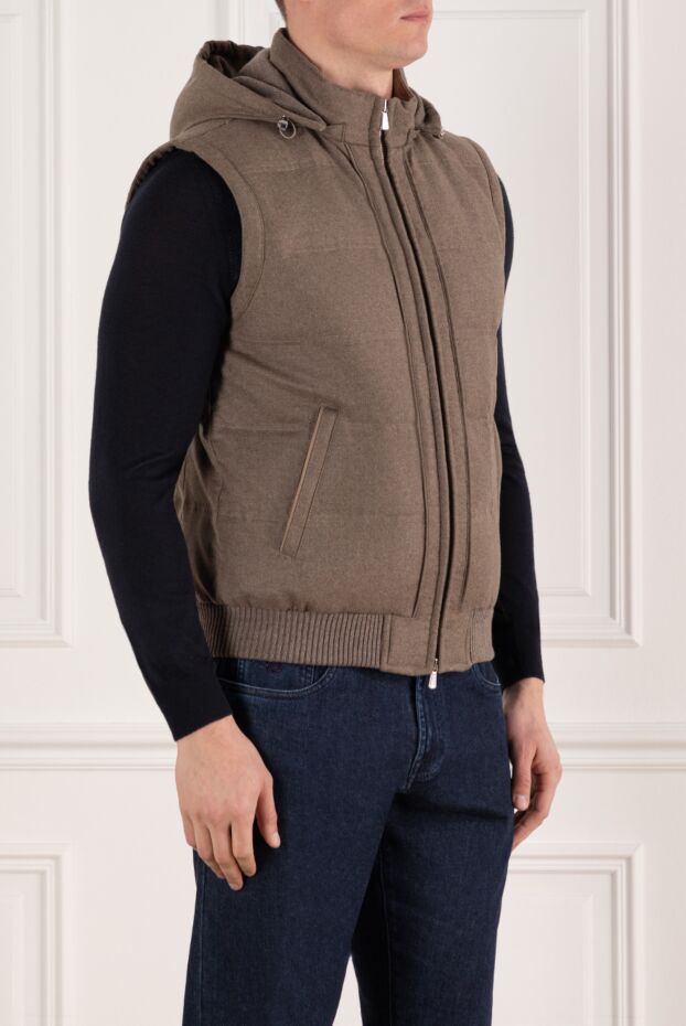 Enrico Mandelli men's beige cashmere vest with hood 185570 - photo 3