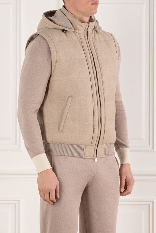 Enrico Mandelli beige men's cashmere vest with hood 185572 - photo 3