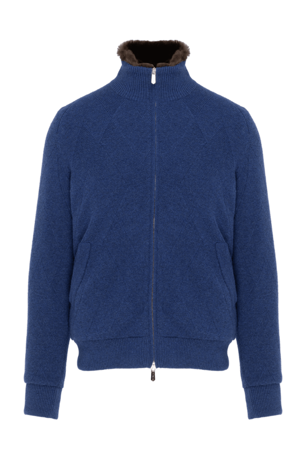 Svevo blue cashmere jacket with textured fur 185595 - photo 1