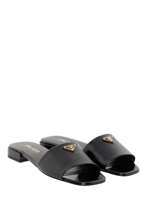 Prada чорні босоніжки жіночі із тисненої шкіри 185658 - фото 3