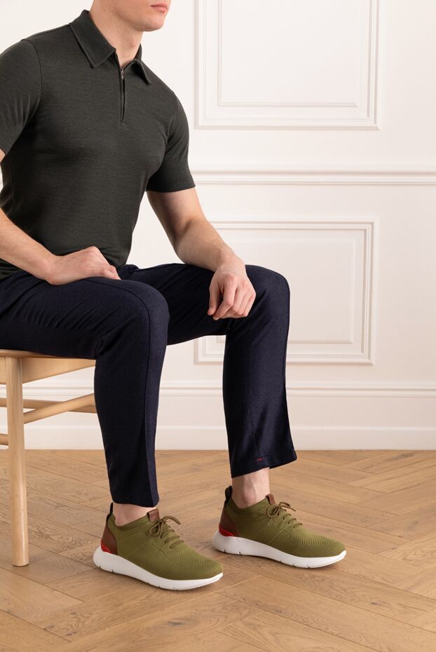 Isaia men's green cotton sneakers 185662 - photo 3
