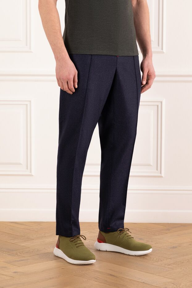 Isaia men's blue wool drawstring trousers with ties 185665 - photo 3