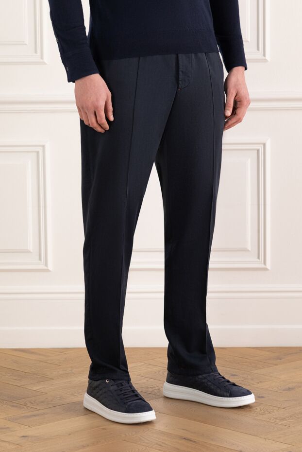 Isaia men's trousers with ties, blue, cotton and cashmere 185669 - photo 3