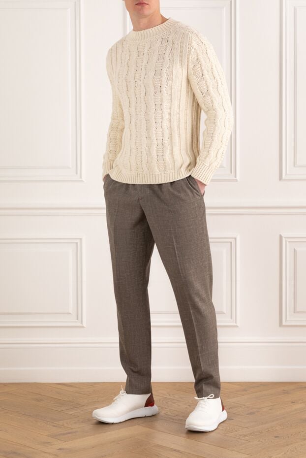 Isaia men's beige trousers made of wool, silk and linen 185670 - photo 2