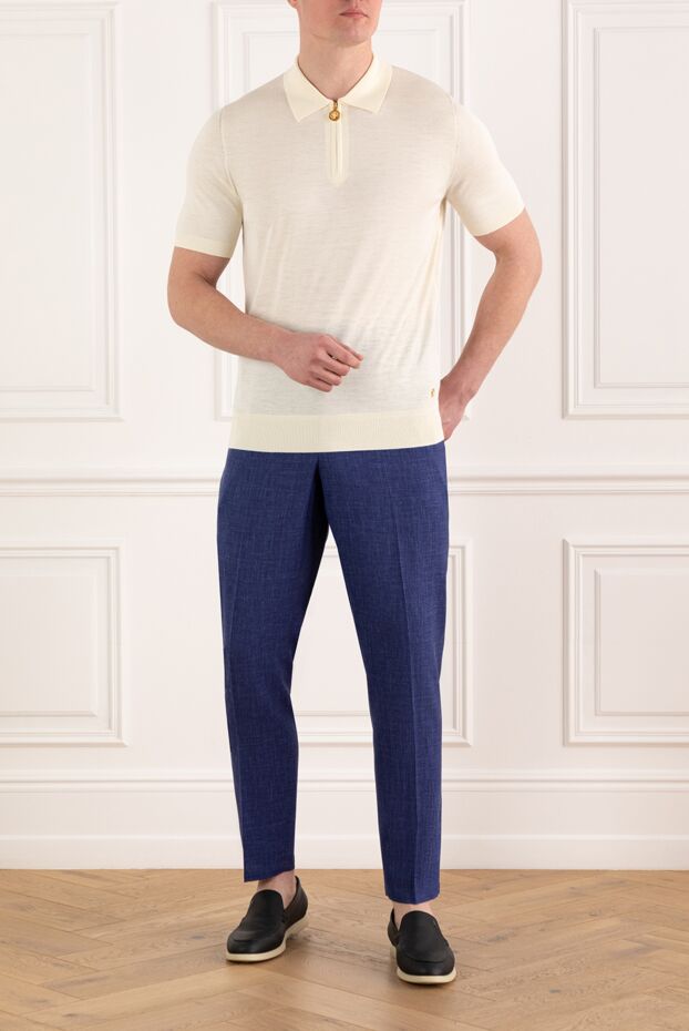 Isaia men's blue trousers made of wool, silk and linen 185671 - photo 2