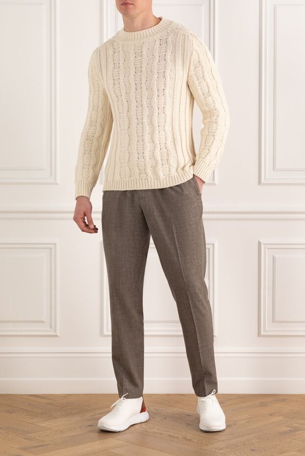 Isaia knitted white men's sweater made of silk and cashmere 185677 - photo 2
