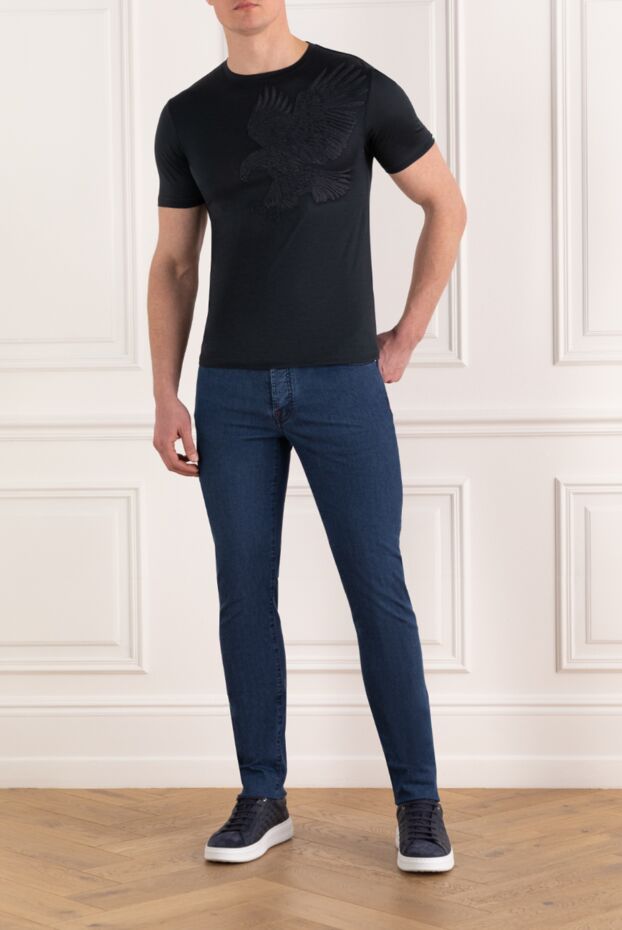 Kiton men's cotton denim jeans with blue and red accents 185696 - photo 2