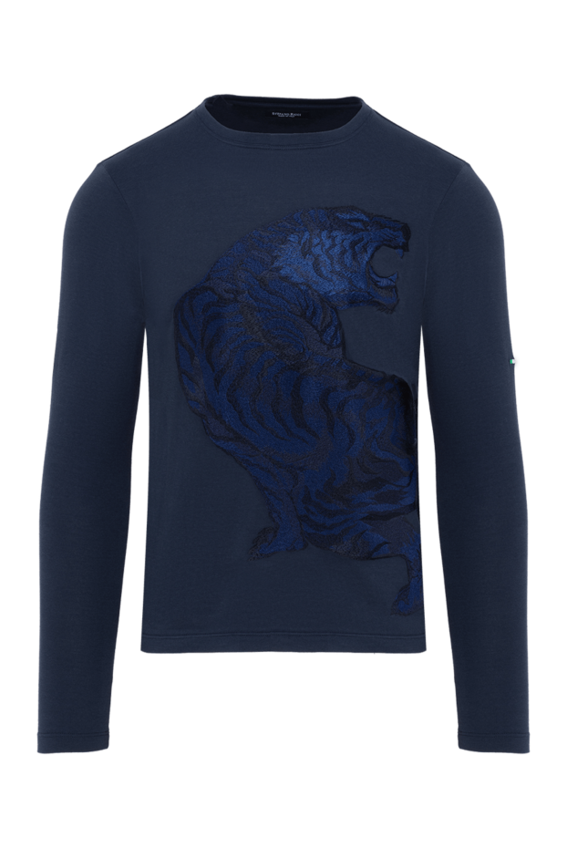 Blue men's sweatshirt made of cotton and modal with a tiger figure - photo 1