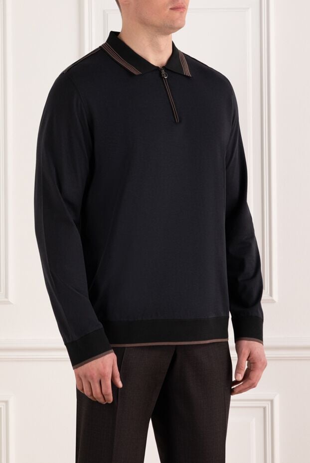 Stefano Ricci polo with long sleeves for men, black, silk and cotton 185906 - photo 3