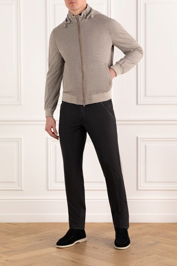 Enrico Mandelli beige men's bomber jacket with hood made of wool and cotton 186022 - photo 2