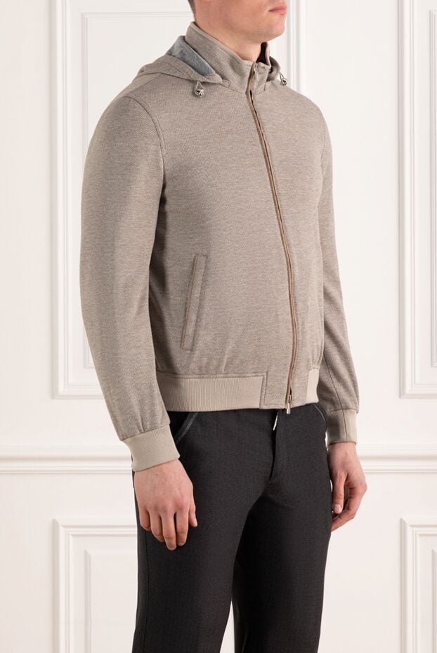 Enrico Mandelli beige men's bomber jacket with hood made of wool and cotton 186022 - photo 3