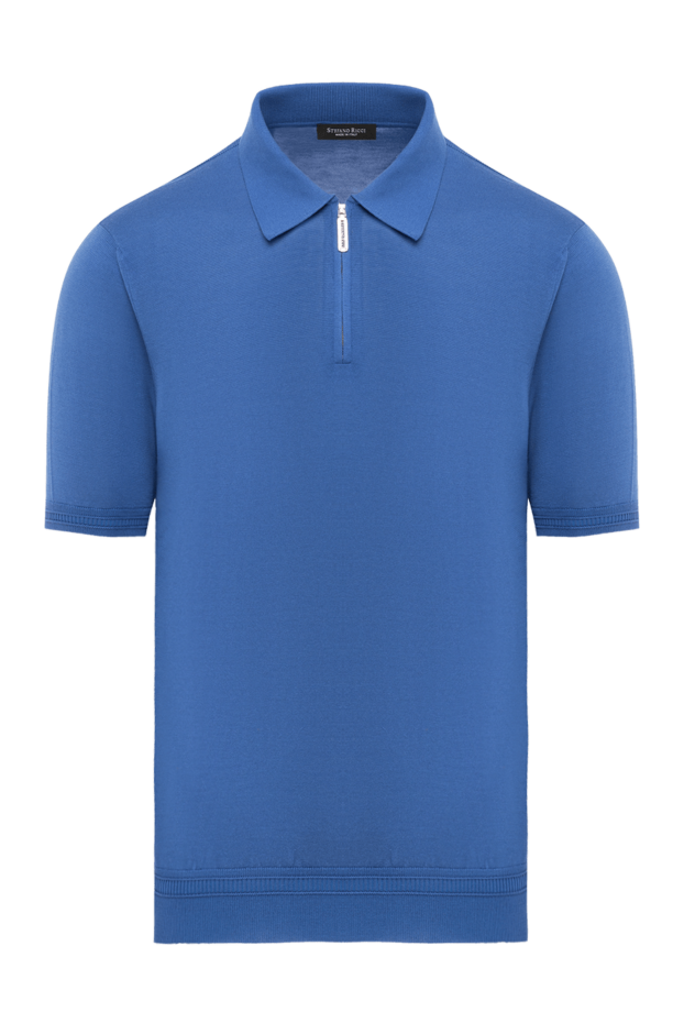 Stefano Ricci blue silk polo shirt with textured ribbed waistband and zip-up collar 186107 - photo 1