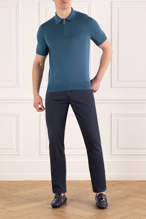 Stefano Ricci men's navy blue knit polo shirt with hidden zipper 186110 - photo 2