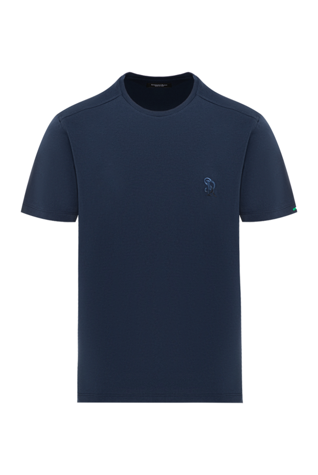 Blue men's T-shirt made of cotton and modal with logo - photo 1