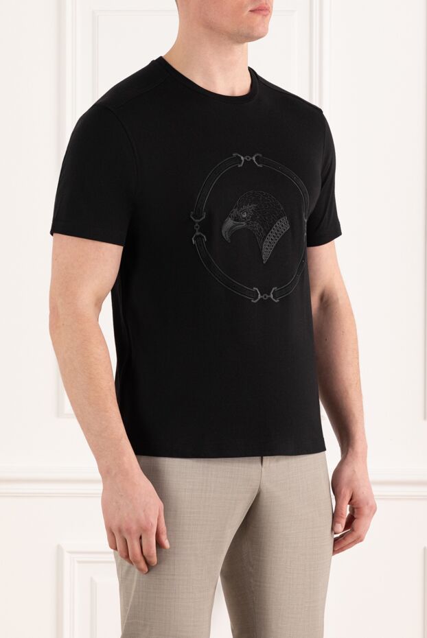 Stefano Ricci black silk t-shirt with animal embroidery in a circular frame 186131 - photo 3