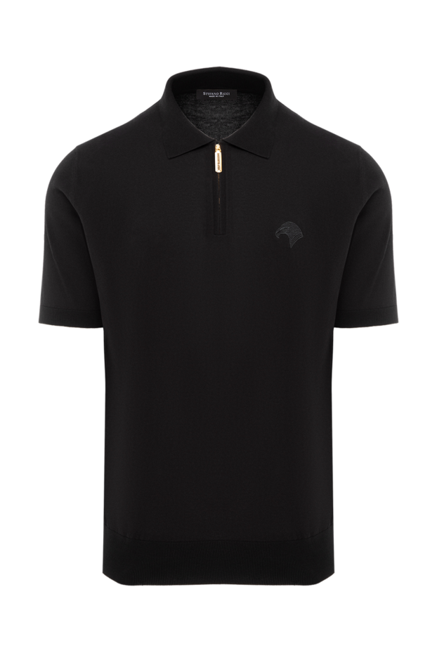 Stefano Ricci black knit polo with a gold zipper and textured eagle embroidery 186134 - photo 1